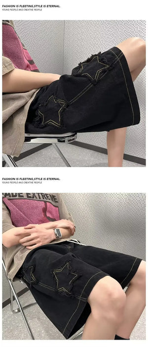 Pentagram Star Embroider Shorts , - Streetwear Shorts - Slick Street