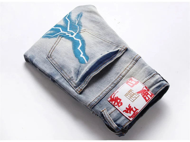 SAVAGE Letters Lightning Ripped Pants , - Streetwear Pants - Slick Street