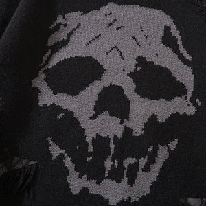 Distressed Gothic Skull Knitted Sweater , - Streetwear Sweatshirts - Slick Street