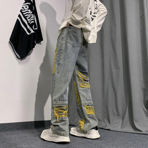 Denim Streetwear Ripped Patches Pants ,  - Streetwear Pants - Slick Street