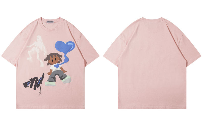 Ghost & The Boy With Heart  Graphic T-Shirt Pink, M - Streetwear T-Shirt - Slick Street