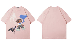 Ghost & The Boy With Heart Graphic T-Shirt Pink, M - Streetwear T-Shirts - Slick Street