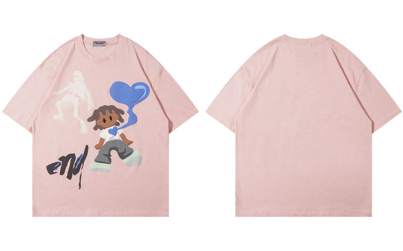 Ghost & The Boy With Heart Graphic T-Shirt Pink, M - Streetwear T-Shirts - Slick Street