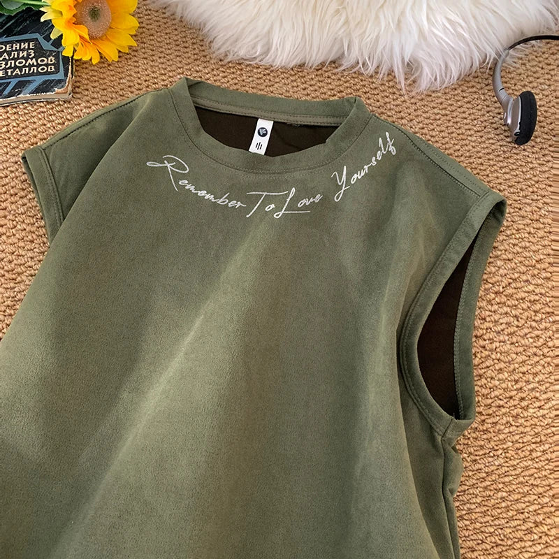 Remember To Love Yourself Sleeveless T-Shirt Green, XS - Streetwear T-Shirt - Slick Street