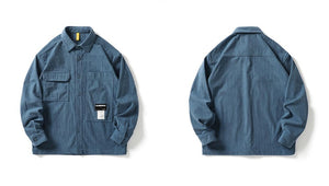 Corduroy Waffle Plaid Semi Collar Overshirt ,  - Streetwear Tops - Slick Street