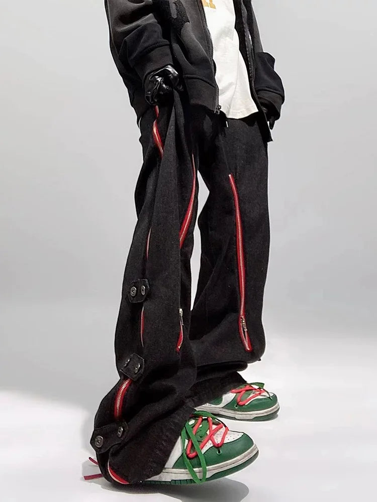 Red Striped Baggy Jeans , - Streetwear Jeans - Slick Street