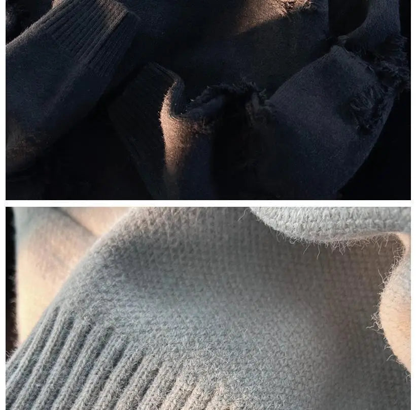 Ripped Y2K Two Shaded Fringed Sweater ,  - Streetwear Sweater - Slick Street