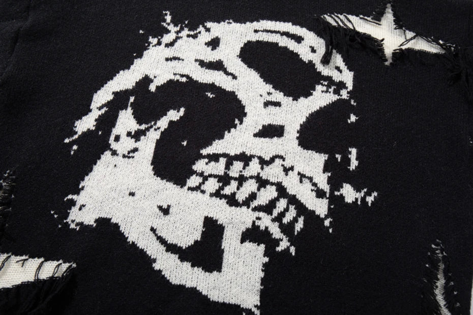 Skull Star Knitted Sweatshirt , - Streetwear Sweatshirts - Slick Street