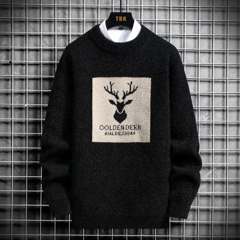 Deer Padded Velvet Pullover Sweater 891-Black, XXXL - Streetwear Sweater - Slick Street