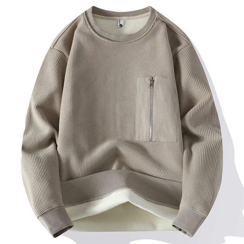 Zipper Pocket Design Pullover Sweater Khaki, XS - Streetwear Sweater - Slick Street