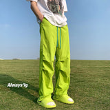 Solid Color Oversized Cargo Pants Green, M - Streetwear Pants - Slick Street