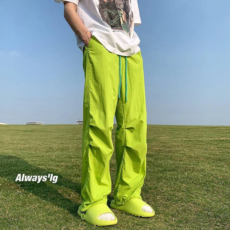 Solid Color Oversized Cargo Pants Green, M - Streetwear Pants - Slick Street