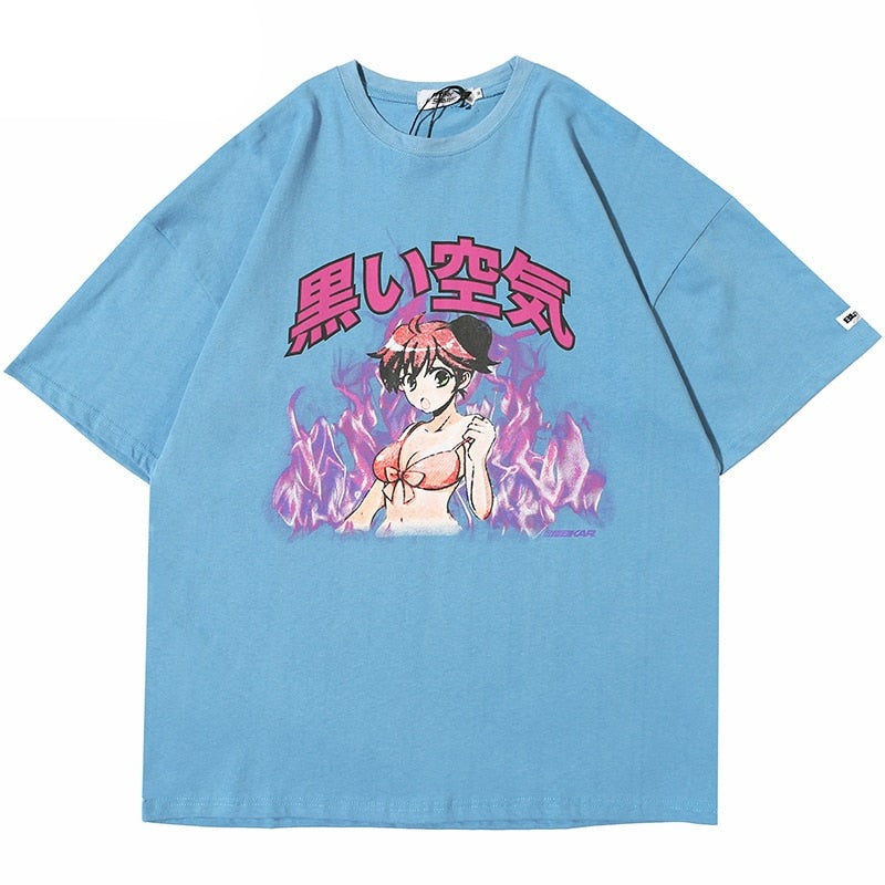 Japanese Anime Fire Girl T-Shirt , - Streetwear T-Shirts - Slick Street