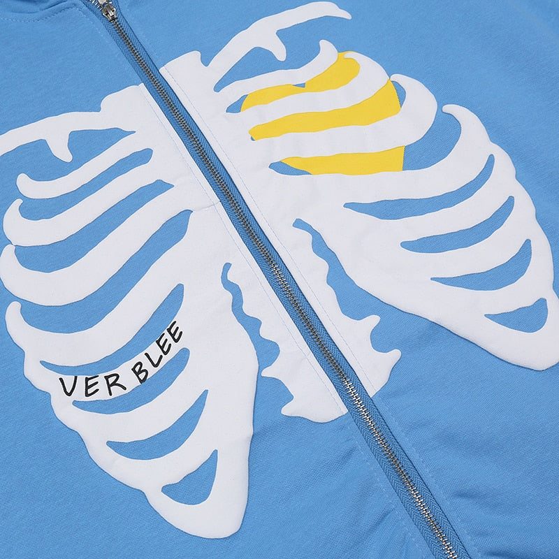 VERBLEE Rib Cage Graphic Zipper Hoodie ,  - Streetwear Hoodie - Slick Street