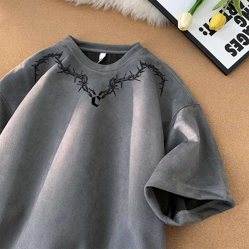 Spine Thorns Crew Neck T-Shirt Gray, XS - Streetwear T-Shirts - Slick Street