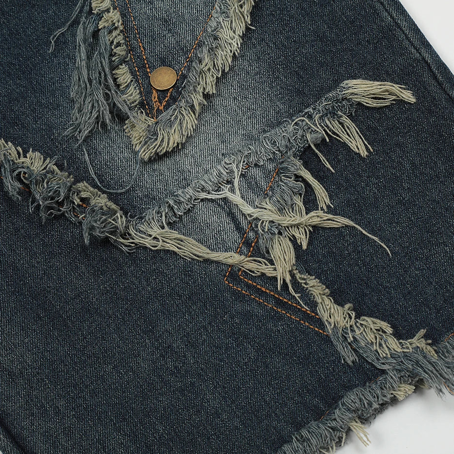 Blue Denim Tassel Star Shorts , - Streetwear Shorts - Slick Street