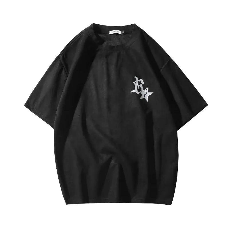 Elegant Capital R With Star Embossed T-Shirt ,  - Streetwear T-Shirt - Slick Street