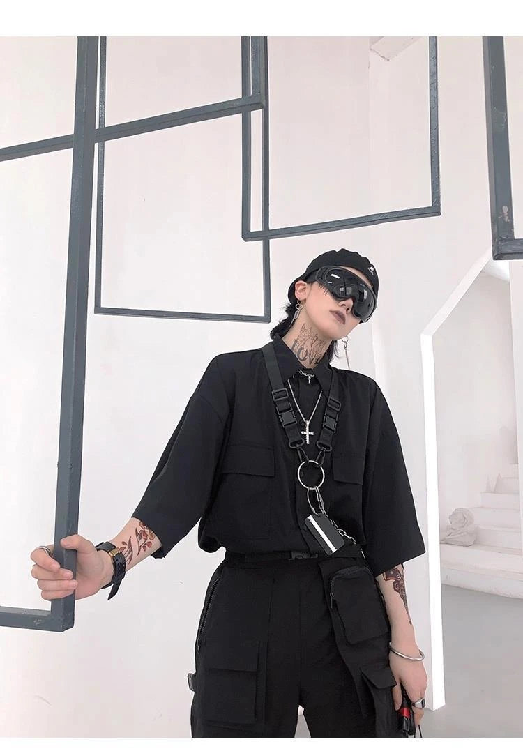 Elegant TA Buckles Chain Shirt And Shorts Set , - Streetwear T-Shirt - Slick Street