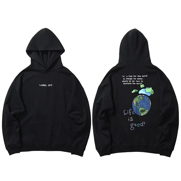 Life Is Good Global Peace Pullover Hoodie Black, L - Streetwear Hoodie - Slick Street