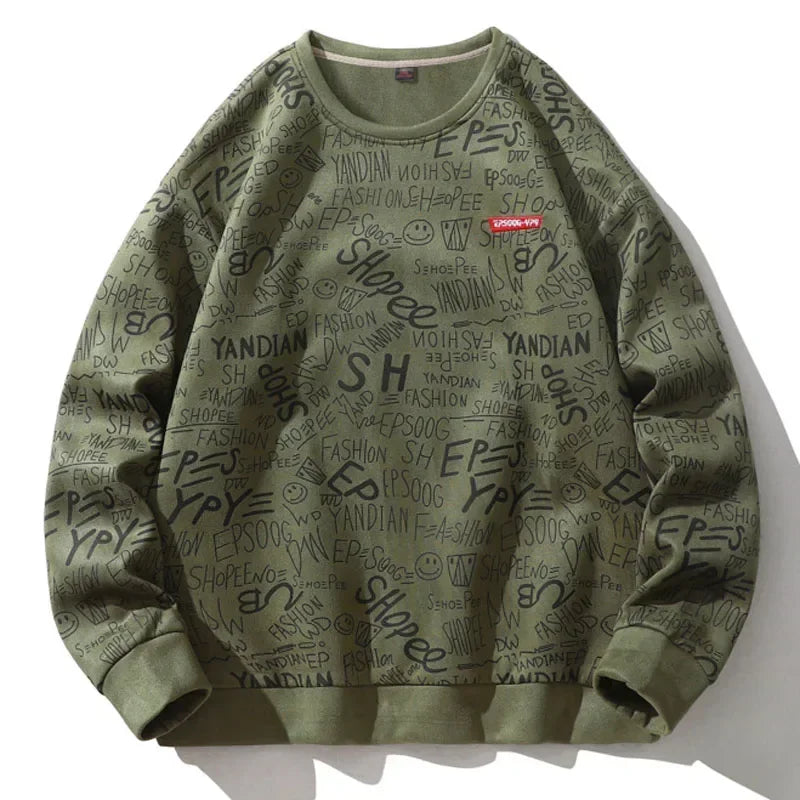 Letter Printing O-Neck Sweater Green, XS - Streetwear Sweater - Slick Street