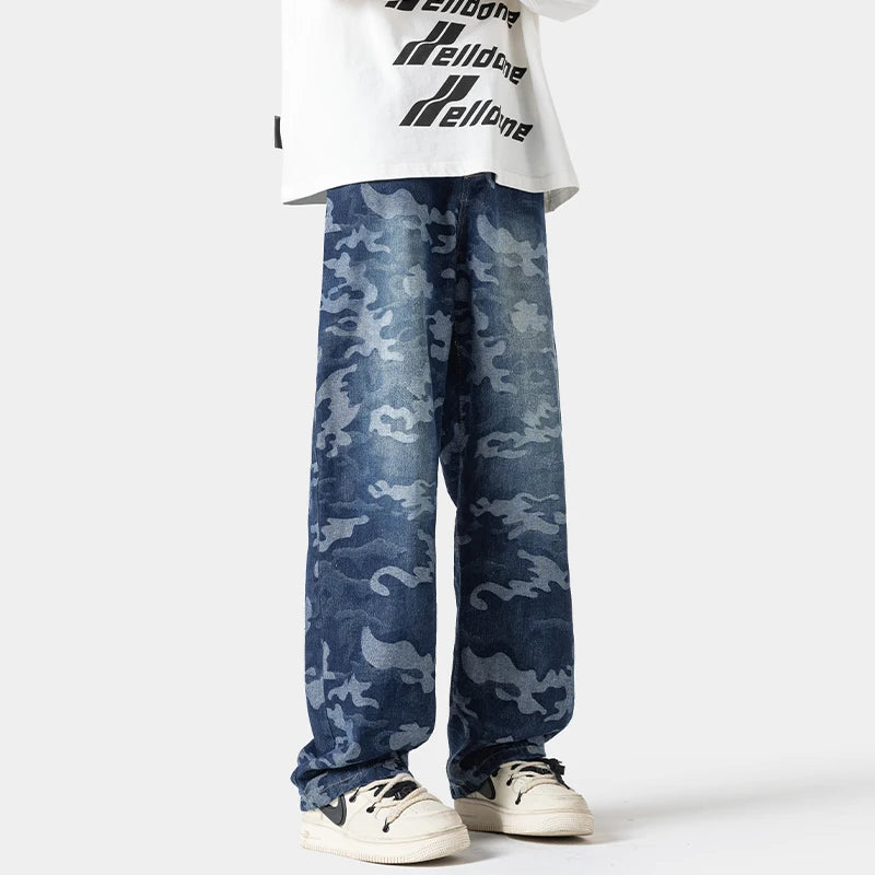 Camouflage Wide Leg Pants Blue, XS - Streetwear Pants - Slick Street
