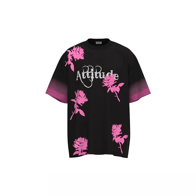 Pink Rose Attitude Graphic T-Shirt Black, XS - Streetwear T-Shirt - Slick Street