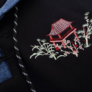 Japanese Minka Crane Bridge Patchwork Hoodie ,  - Streetwear Hoodie - Slick Street