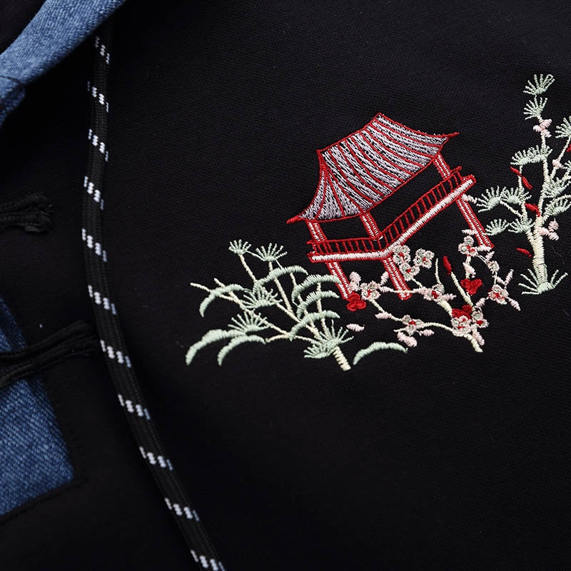 Japanese Minka Crane Bridge Patchwork Hoodie ,  - Streetwear Hoodie - Slick Street