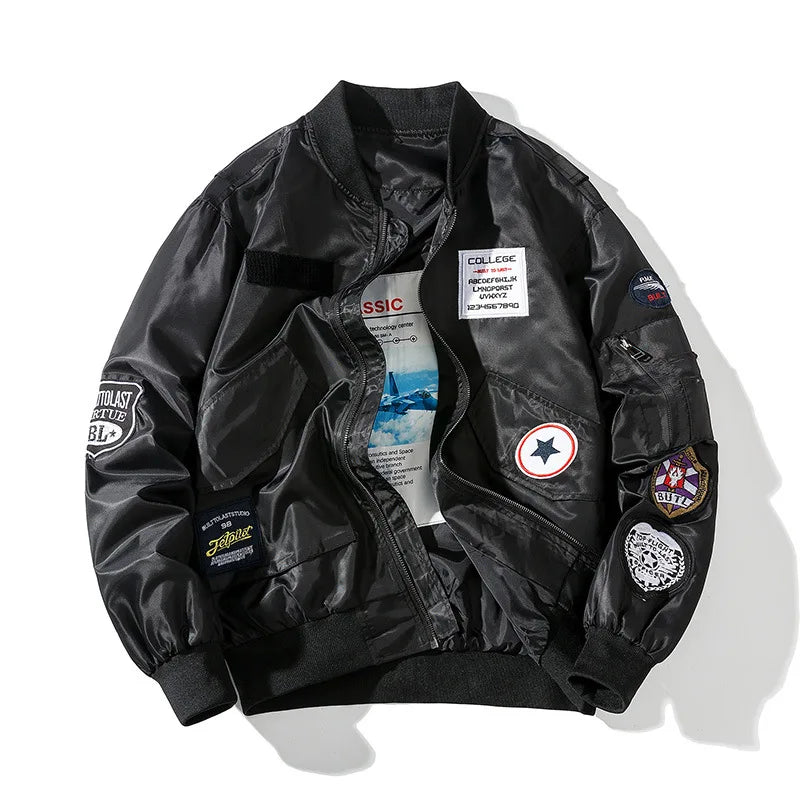 Retro Letter Embroidered Elastic Waist Jacket Black, XS - Streetwear Jacket - Slick Street