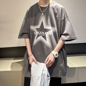 YUEHANANNA Double Shaded Star Graphic T-Shirt Grey, M - Streetwear T-Shirts - Slick Street