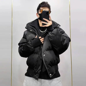Pitch Black Standing Collar Padded Jacket , - Streetwear Jacket - Slick Street