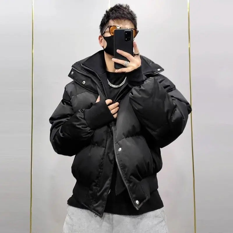Pitch Black Standing Collar Padded Jacket , - Streetwear Jacket - Slick Street