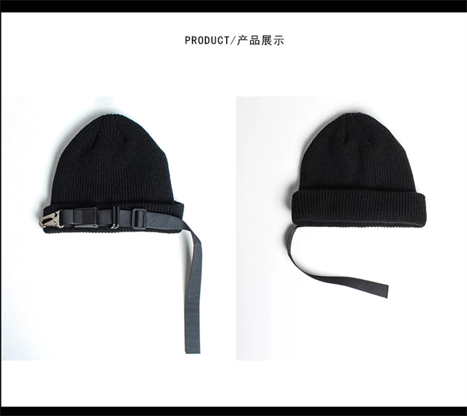 Nightshade Beanie Hat with Buckle , - Streetwear Hats - Slick Street