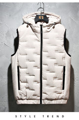 Block Pattern Vest Hoodie Khaki, M - Streetwear Hoodie - Slick Street