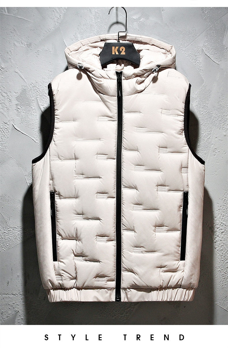 Block Pattern Vest Hoodie Khaki, M - Streetwear Hoodie - Slick Street