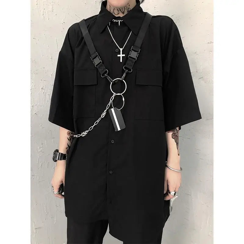 Elegant TA Buckles Chain Shirt And Shorts Set , - Streetwear T-Shirt - Slick Street