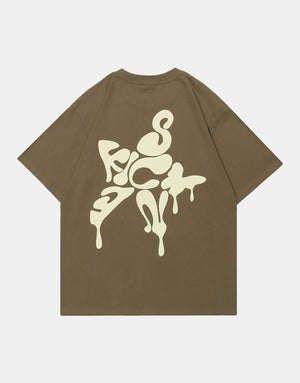 Star Shape Melting Letter Graphic T-Shirt , - Streetwear T-Shirts - Slick Street