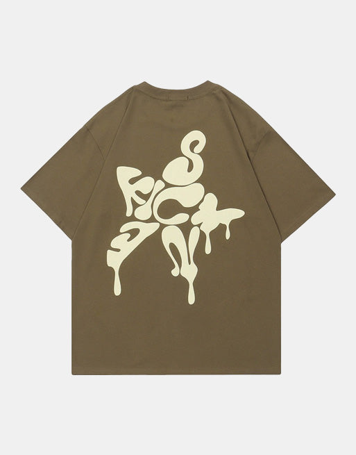 Star Shape Melting Letter Graphic T-Shirt ,  - Streetwear T-Shirt - Slick Street