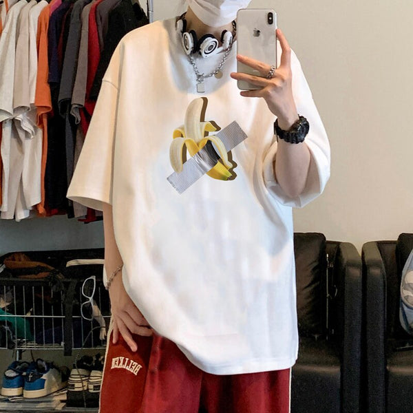 Sticky Peeling Banana Graphic T-Shirt White, XXS - Streetwear T-Shirt - Slick Street