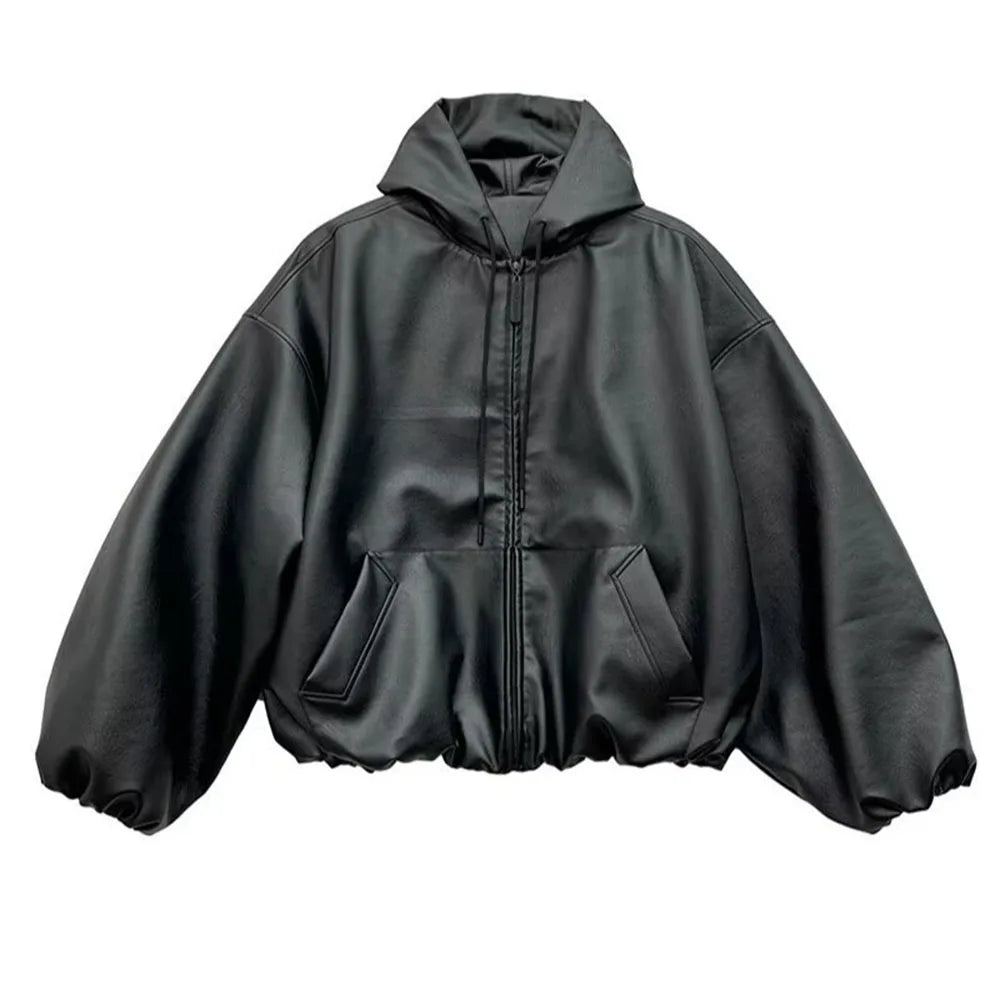 PU Leather Loose Black Jacket