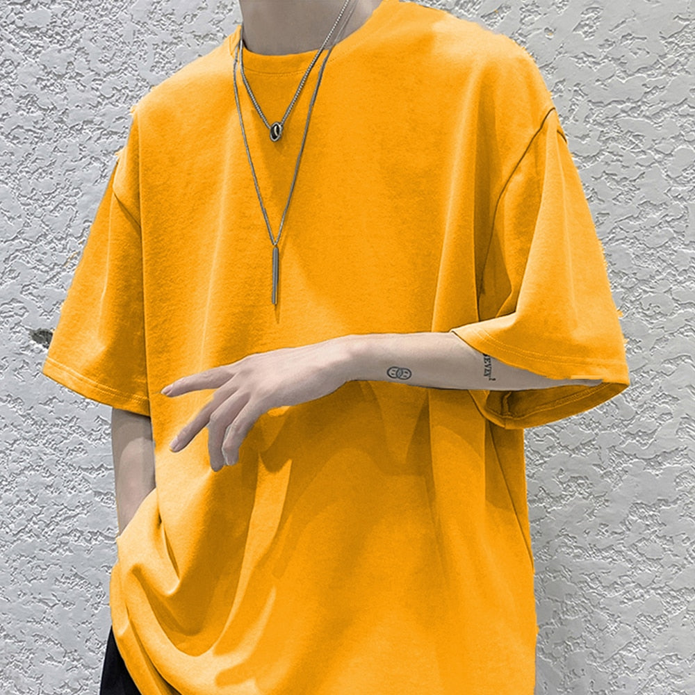 Loose Round Neck Plain T-Shirt , - Streetwear T-Shirts - Slick Street