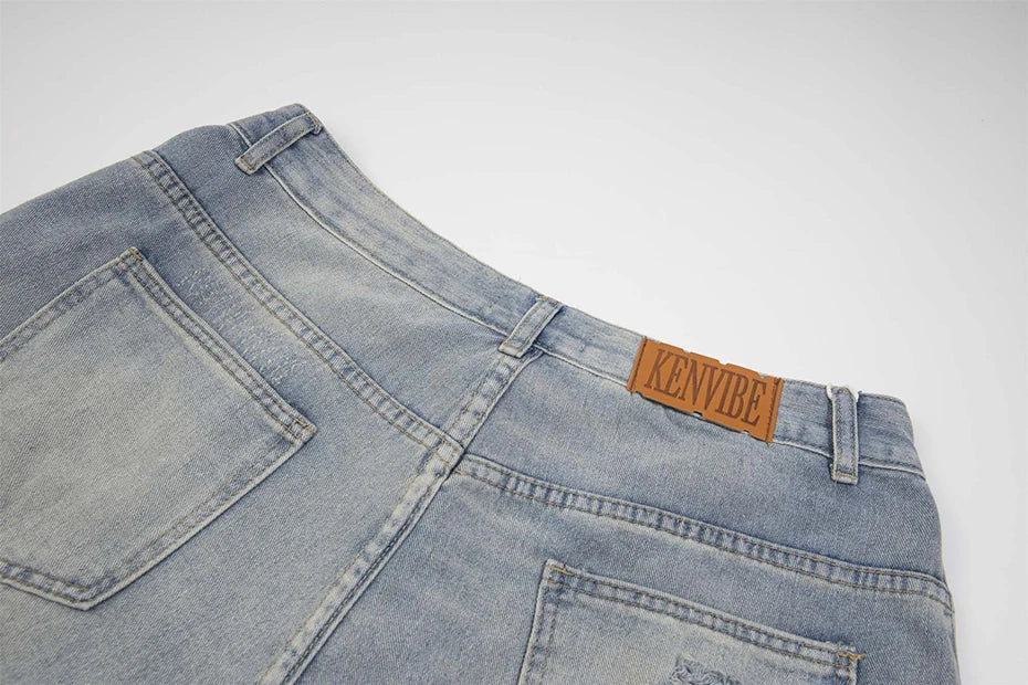 Rhinestone Denim Ripped Shorts , - Streetwear Shorts - Slick Street