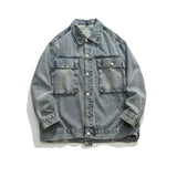 Tied Die Lapel Button Up Jean Jacket Blue, M - Streetwear Pants - Slick Street
