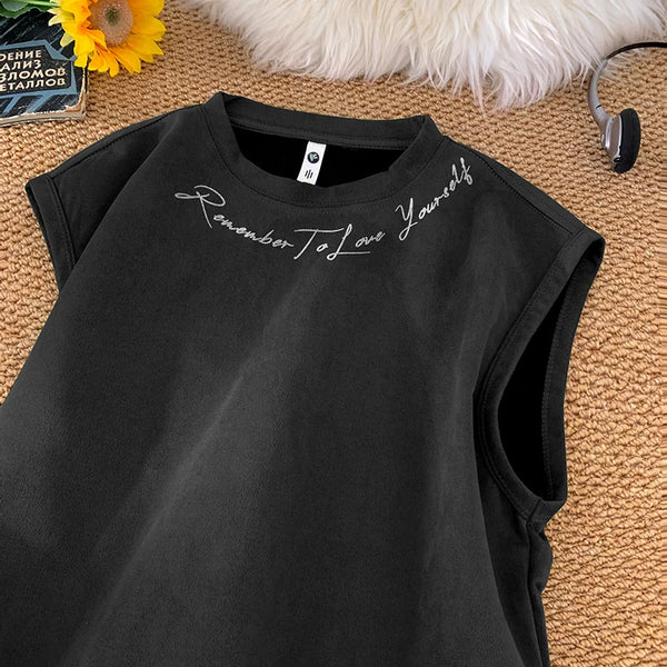 Remember To Love Yourself Sleeveless T-Shirt Black, XS - Streetwear T-Shirt - Slick Street