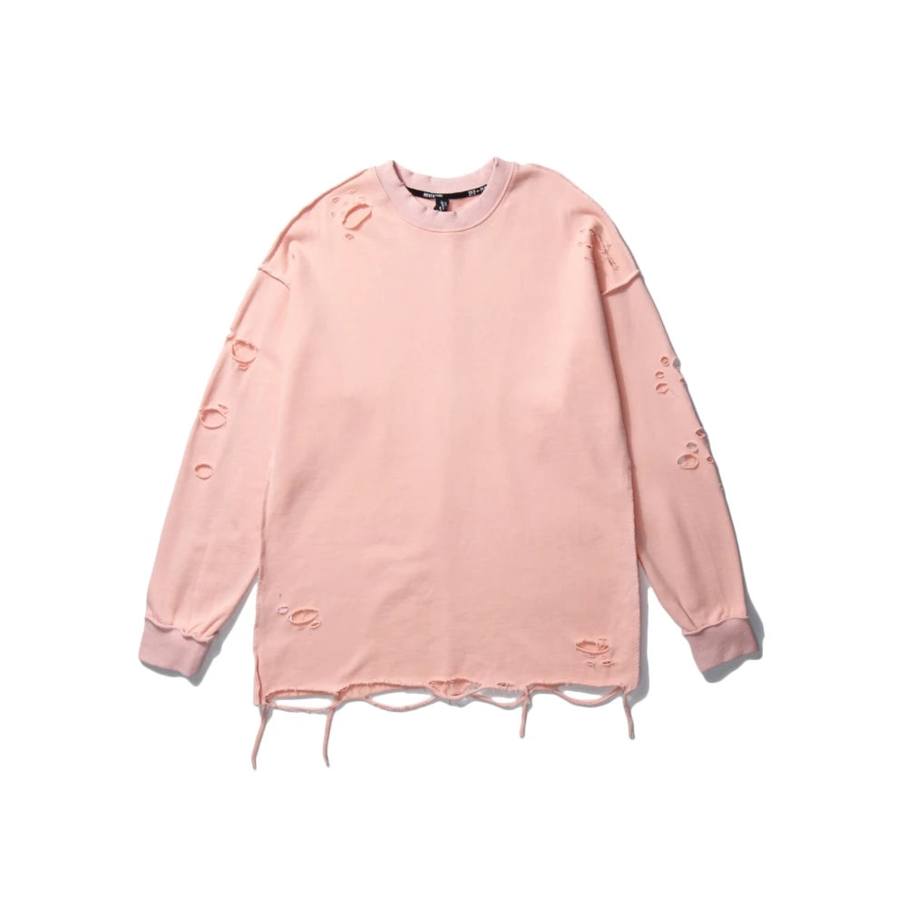 Distressed Gothic Sweatshirt Pink, S - Streetwear Sweatshirts - Slick Street