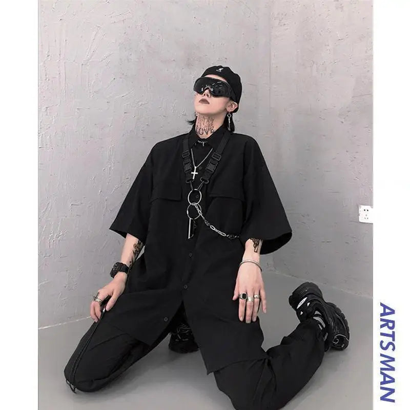Elegant TA Buckles Chain Shirt And Shorts Set , - Streetwear T-Shirt - Slick Street