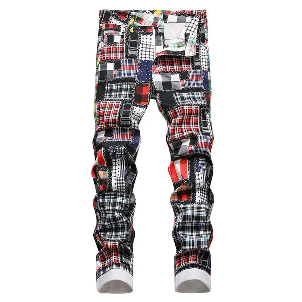 Plaid Digital Multi Patches Pants Multi, 26 - Streetwear Pants - Slick Street
