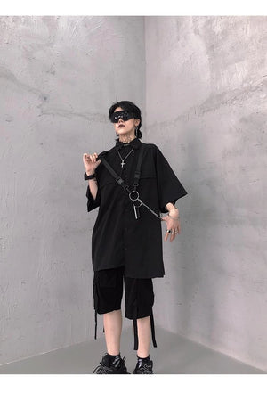 Elegant TA Buckles Chain Shirt And Shorts Set , - Streetwear T-Shirt - Slick Street