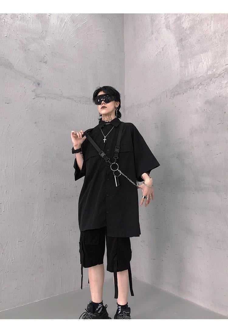Elegant TA Buckles Chain Shirt And Shorts Set , - Streetwear T-Shirt - Slick Street