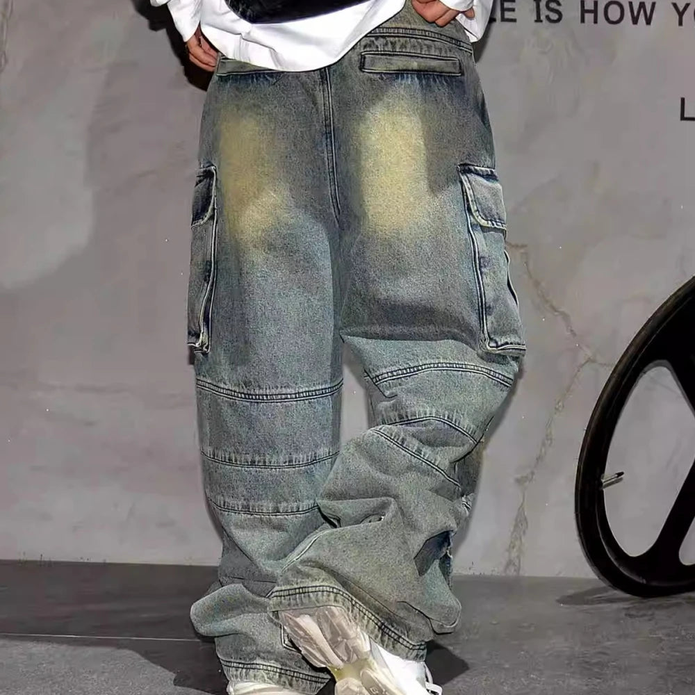 Distressed Denim Cargo Pants , - Streetwear - Slick Street